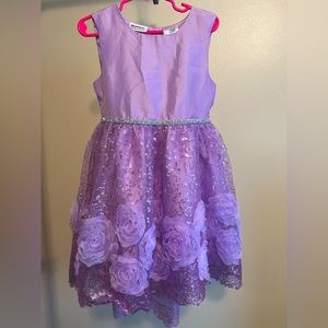 Little Girl’s Purple Sequins and Flowers Formal Dress Size 6